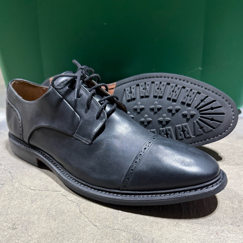 Bostonian Cap-Toe Leather Shoes Vibram Goodyear Welt Soles Men’s Black 12M 15351